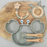 Coffret bébé prénom avec assiette crabe vert