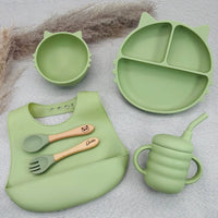 Coffret repas bébé personnalisé vert clair avec set complet en silicone, idée cadeau naissance originale Baby-Crea