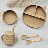Coffret repas bébé personnalisé beige, set repas en silicone pour bébé, cadeau naissance Baby-Crea