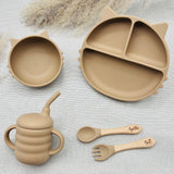 Coffret repas bébé personnalisé beige, set repas en silicone pour bébé, cadeau naissance Baby-Crea