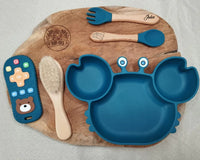 Set repas bébé avec assiette et couverts bleu