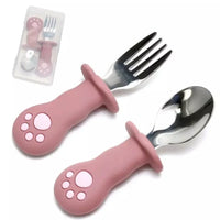 Couverts bébé rose ergonomiques forme chat